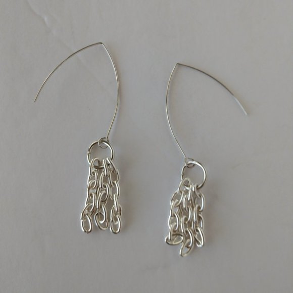 Handmade Silver Plated Chain Earrings on Boomerang Wires 3 Inches - Picture 9 of 16